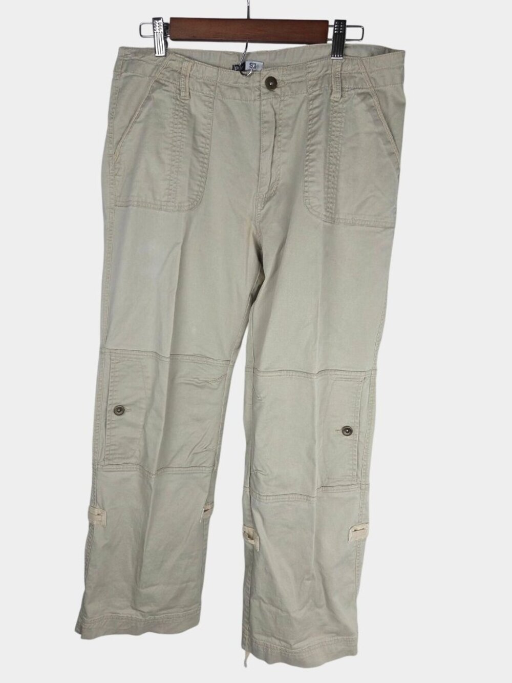 Per Se' Tan Khaki Utility Cargo Pants Sz 12 Baggy Y2K Outdoor Streetwear Style